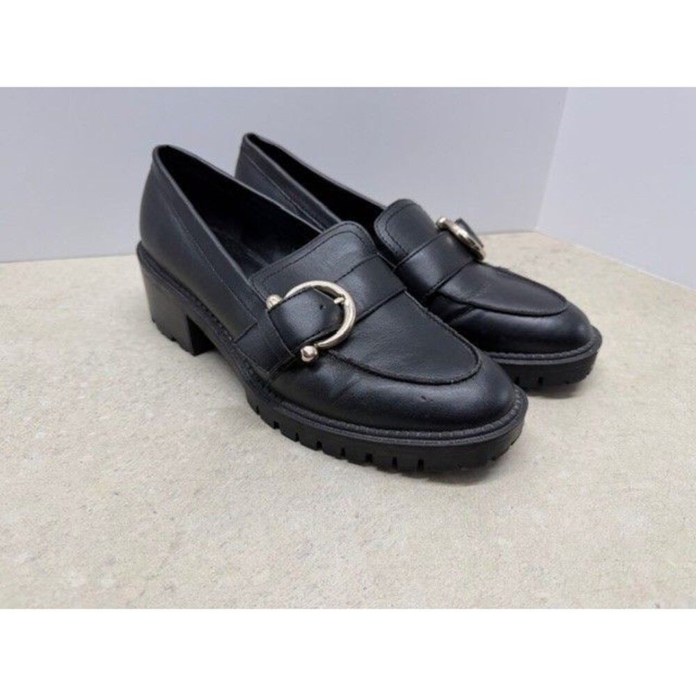 Marc Fisher Dancy Slip On Block Heel Lug Sole Loafers Black Women’s 8.5